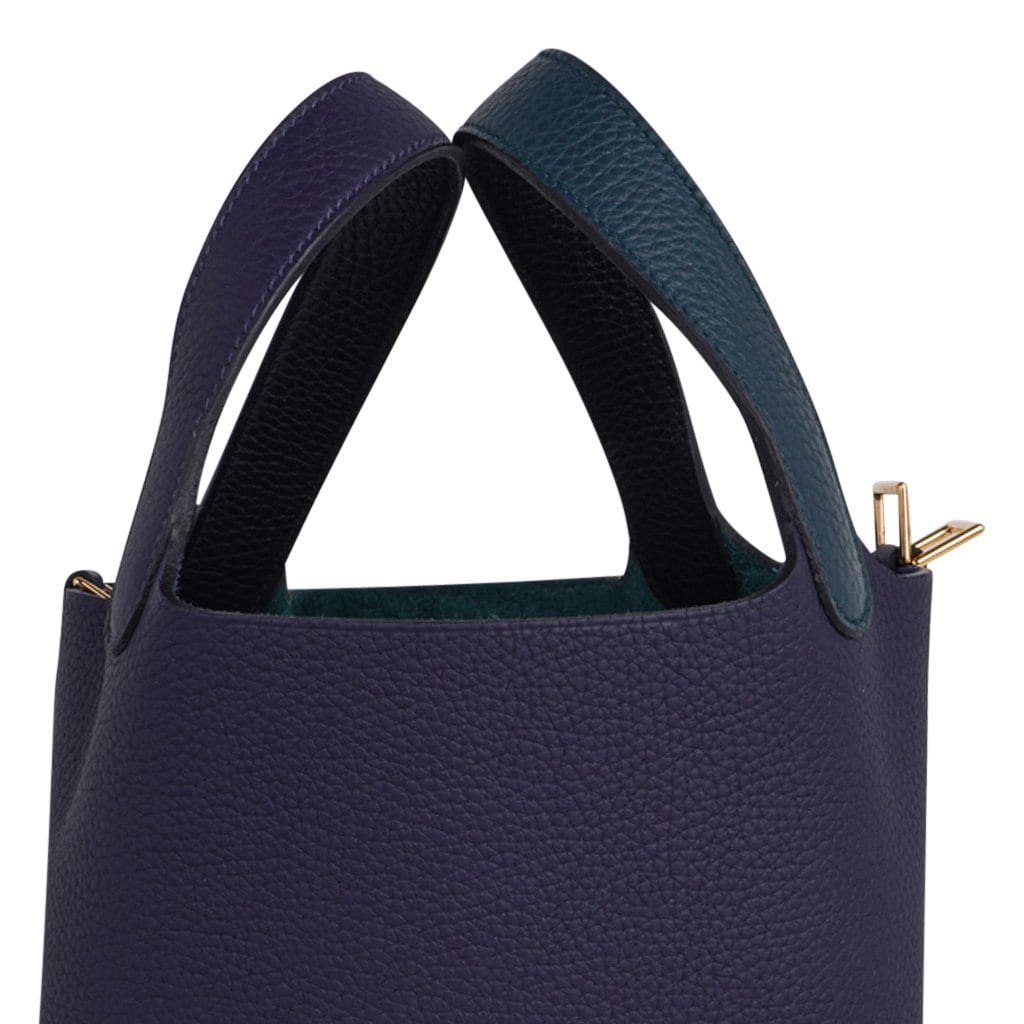 Picotin Lock 18 Bag Vert Cypress / Blue Nuit / Black Tote Clemence Gold