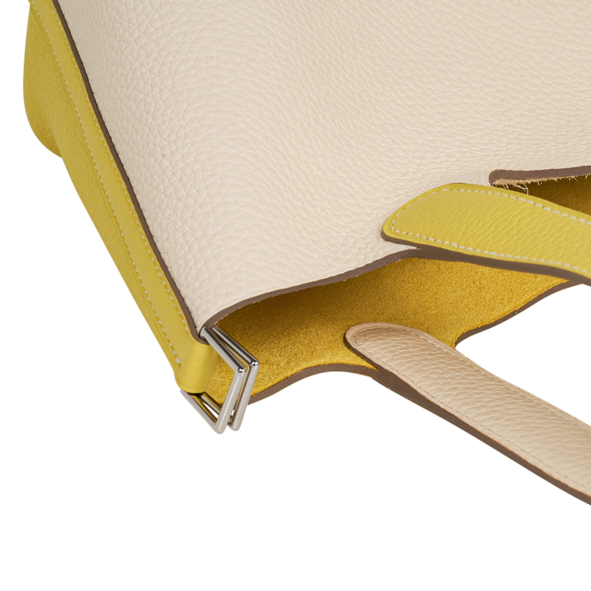 Picotin Lock 18 Casaque Bag Lime / Nata Bi-Color Tote Clemence Palladium