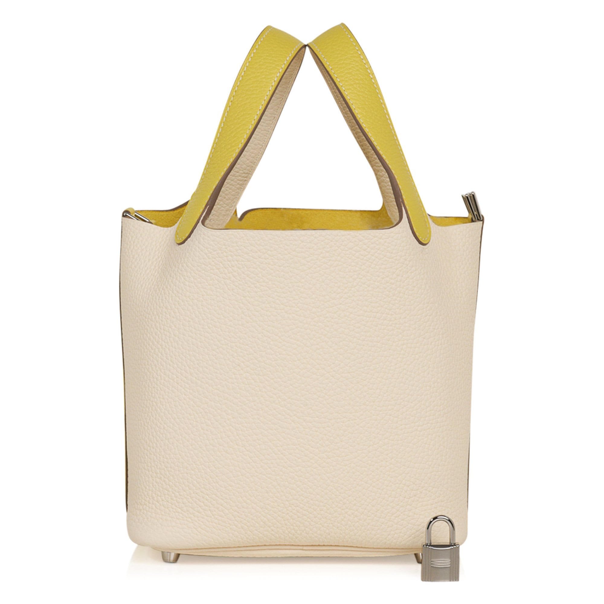 Picotin Lock 18 Casaque Bag Lime / Nata Bi-Color Tote Clemence Palladium