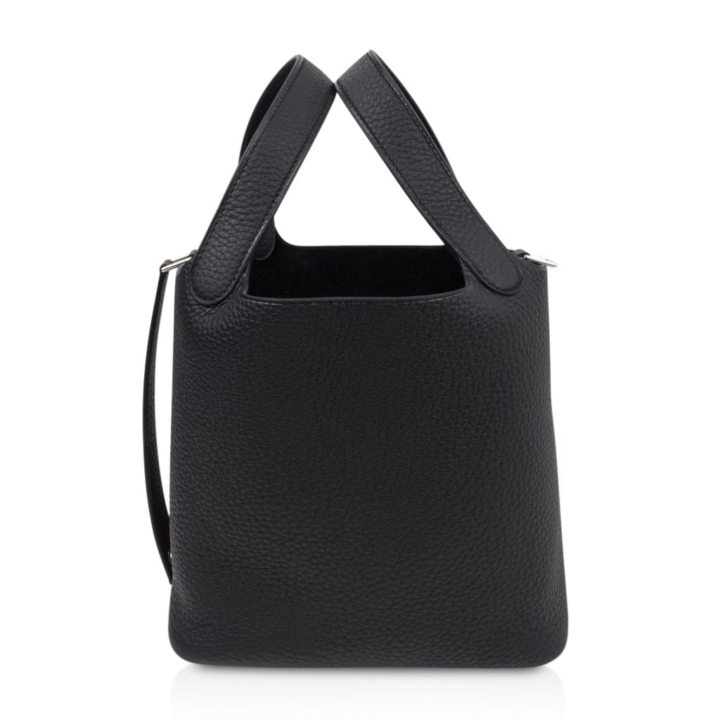 Picotin Lock 18 Bag Black Clemence Tote Palladium New