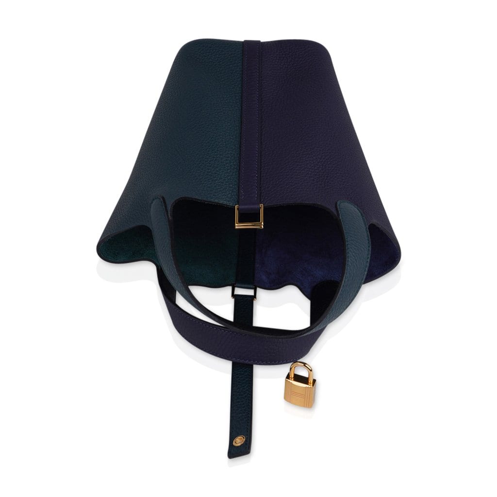 Picotin Lock 18 Bag Vert Cypress / Blue Nuit / Black Tote Clemence Gold