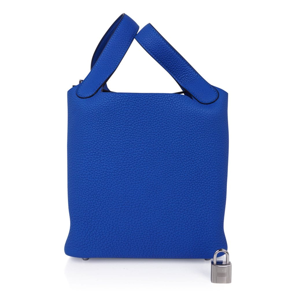 Picotin Lock 18 Bag Blue Zellige Tote Clemence Palladium Hardware