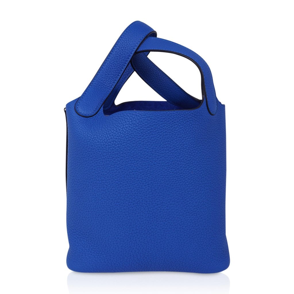 Picotin Lock 18 Bag Blue Zellige Tote Clemence Palladium Hardware