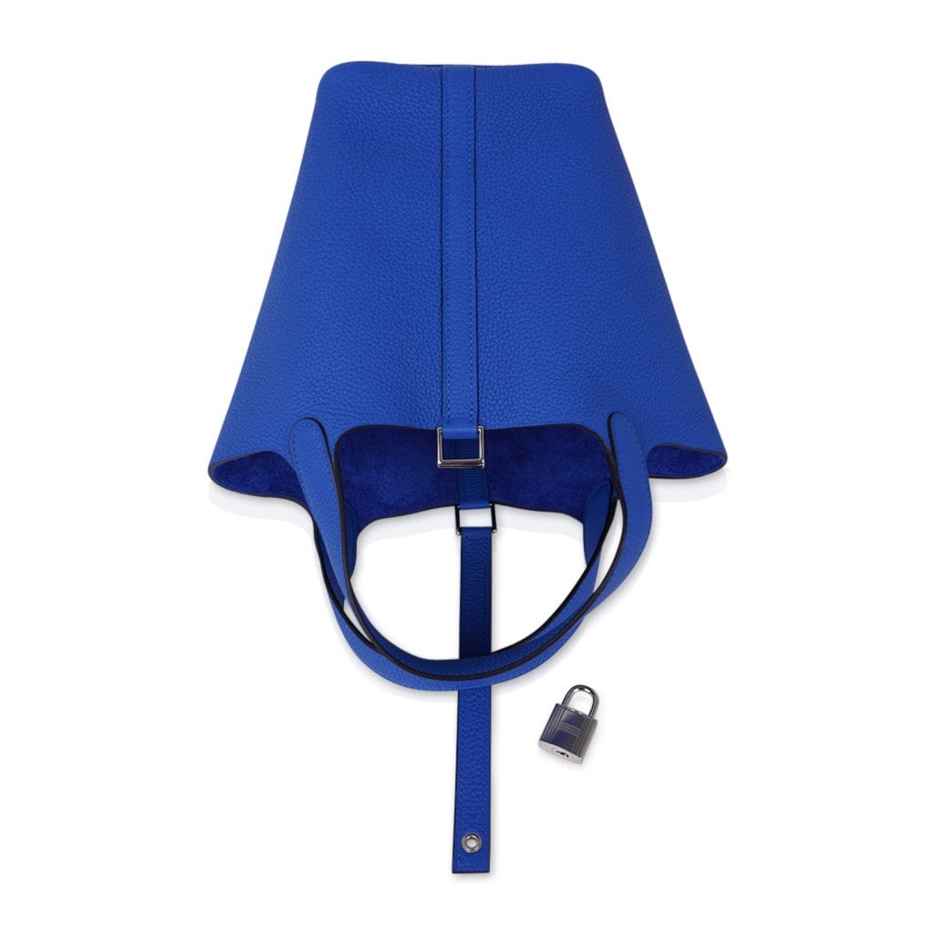 Picotin Lock 18 Bag Blue Zellige Tote Clemence Palladium Hardware
