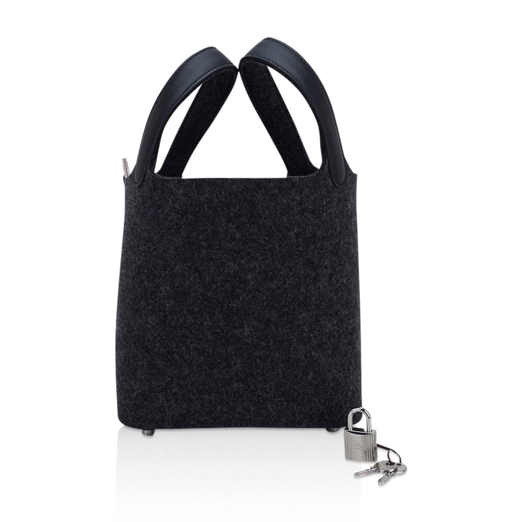 Picotin Lock Touch 18 Charcoal Gray Feutre with Swift Leather Tote Bag