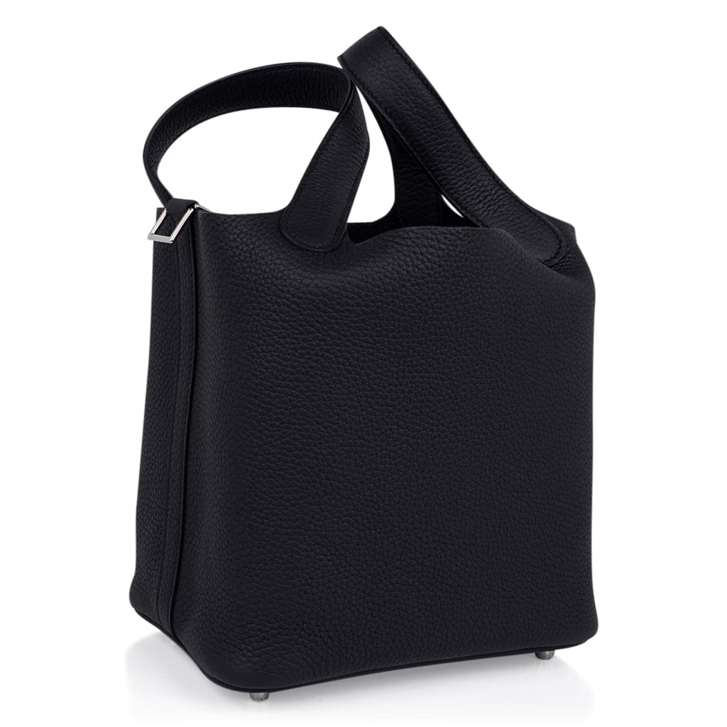Picotin Lock 18 Bag Black Clemence Tote Palladium New
