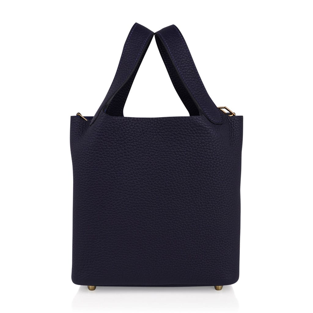 Picotin Lock 18 Blue Nuit Tote Bag Gold Hardware Clemence Leather