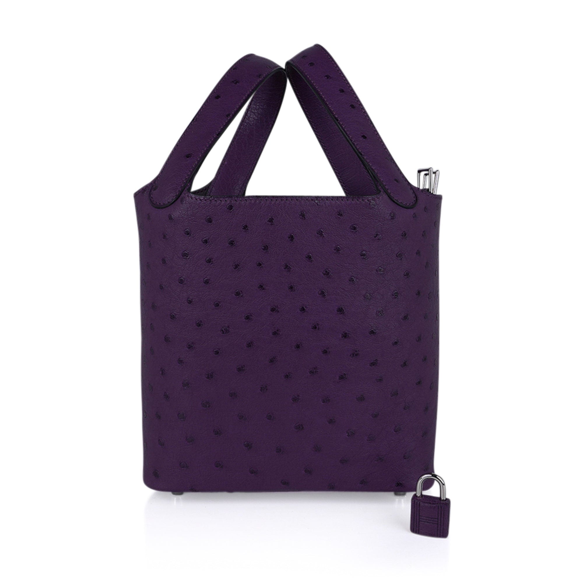 Picotin Lock 18 Bag Violine Ostrich Tote Palladium Hardware
