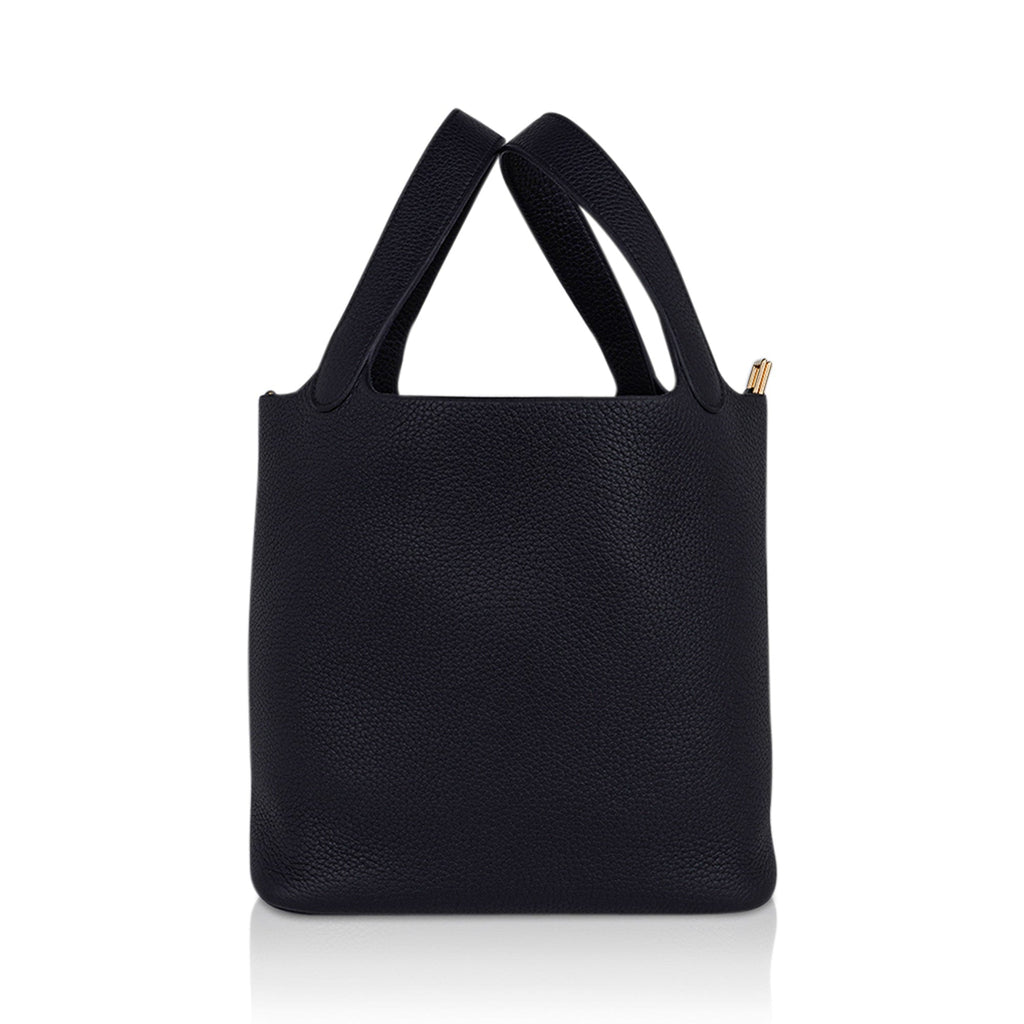 Picotin Lock 22 Bag Black Tote Clemence Gold Hardware