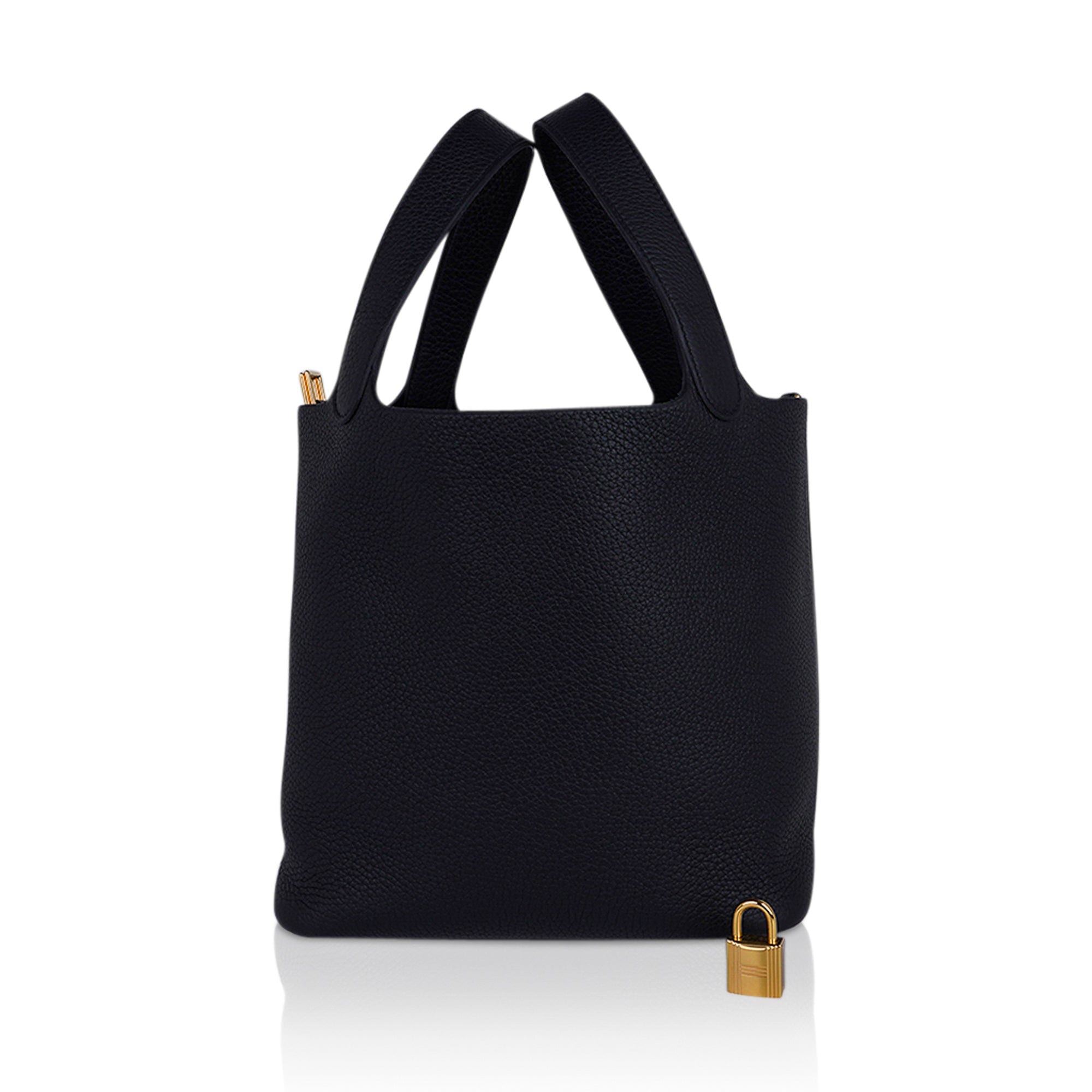 Picotin Lock 22 Bag Black Tote Clemence Gold Hardware