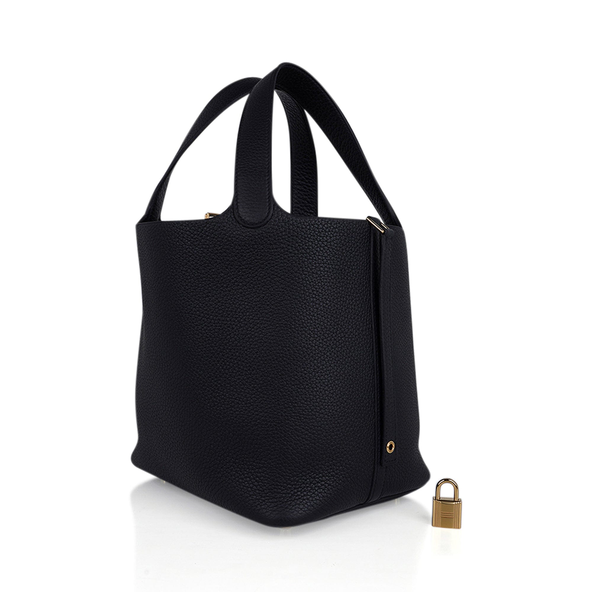 Picotin Lock 22 Bag Black Tote Clemence Gold Hardware