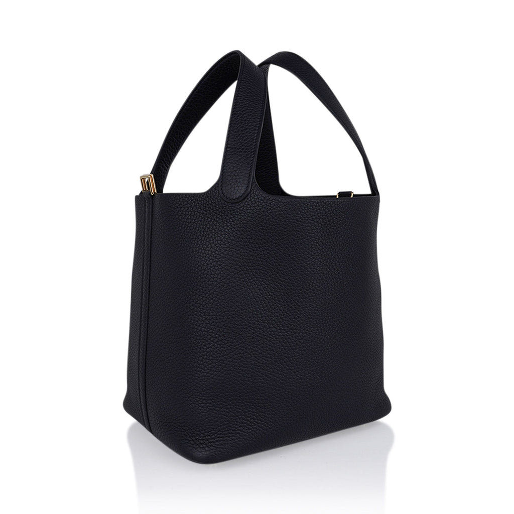 Picotin Lock 22 Bag Black Tote Clemence Gold Hardware