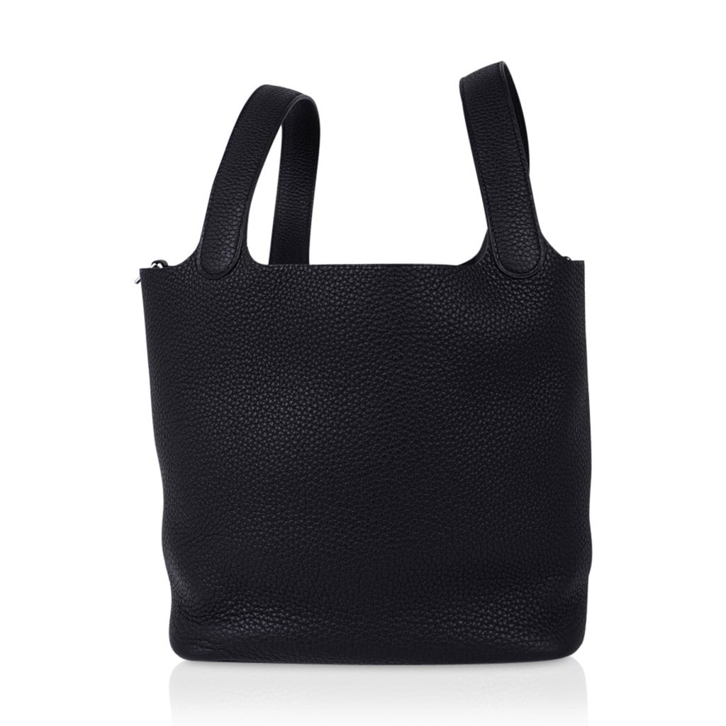 Picotin Lock 22 Bag Black Tote Clemence Palladium Hardware