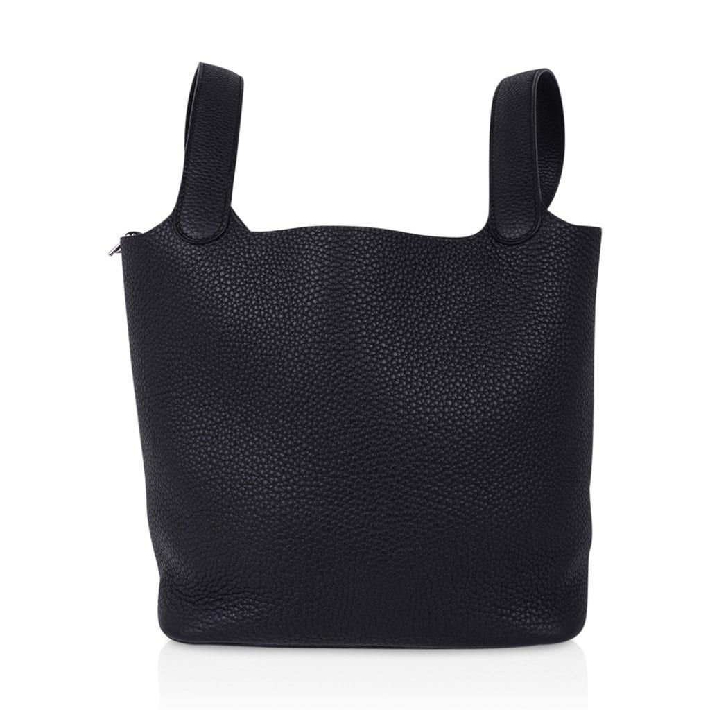 Picotin Lock 22 Bag Black Tote Clemence Palladium Hardware