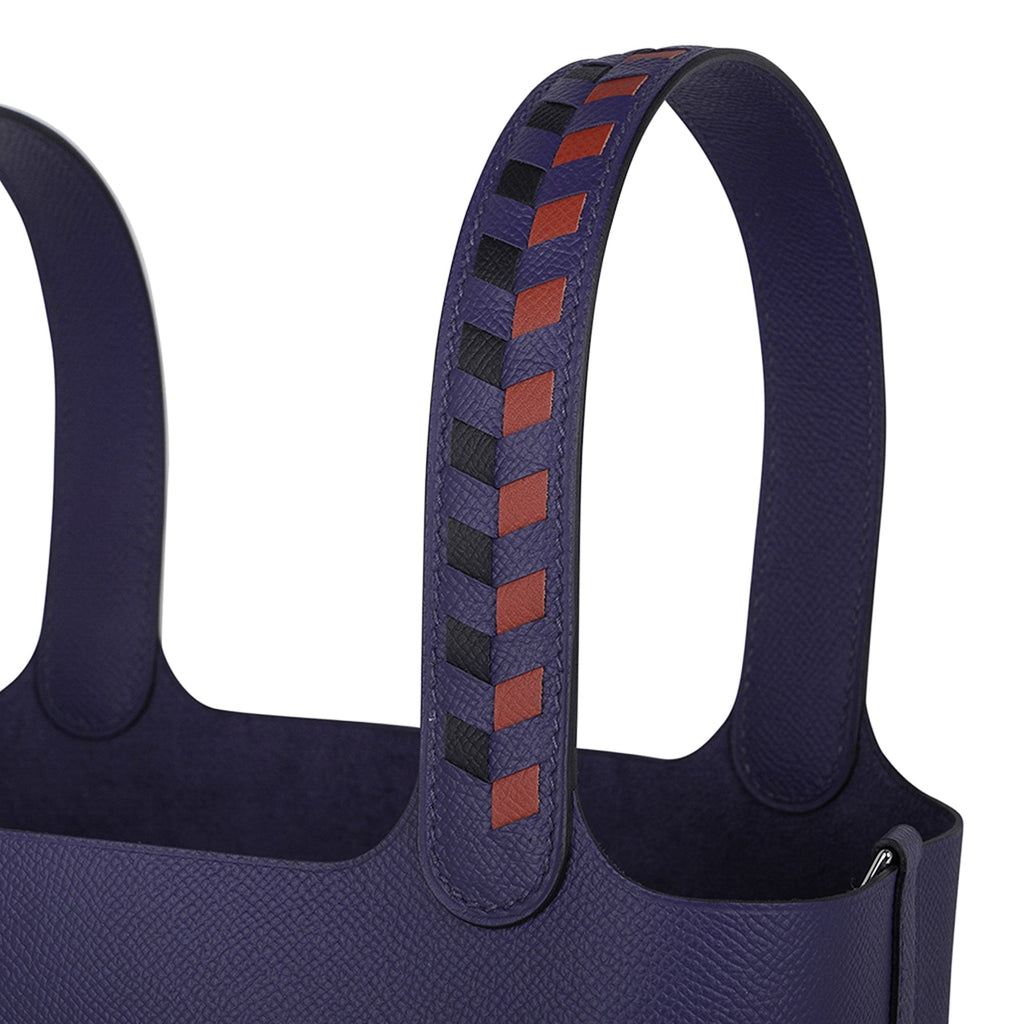 Picotin Lock 22 Bag Tressage Bleu Encre / Brique / Noir Palladium