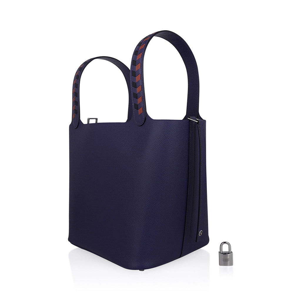 Picotin Lock 22 Bag Tressage Bleu Encre / Brique / Noir Palladium