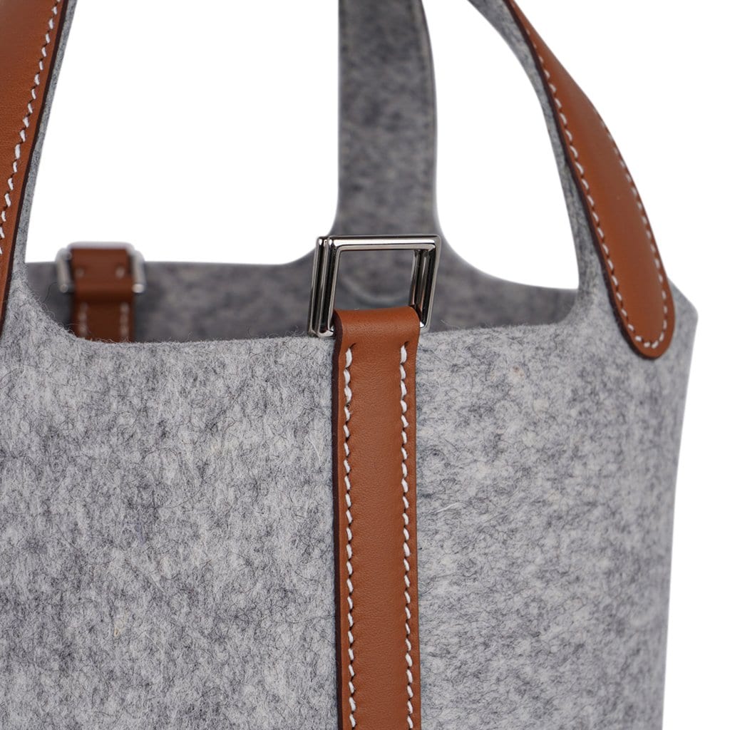 Picotin Lock Touch 18 Gray Feutre / Barenia Leather Tote Bag New w/Box