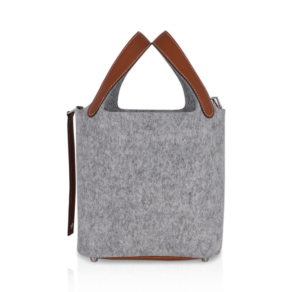 Picotin Lock Touch 18 Gray Feutre / Barenia Leather Tote Bag New w/Box