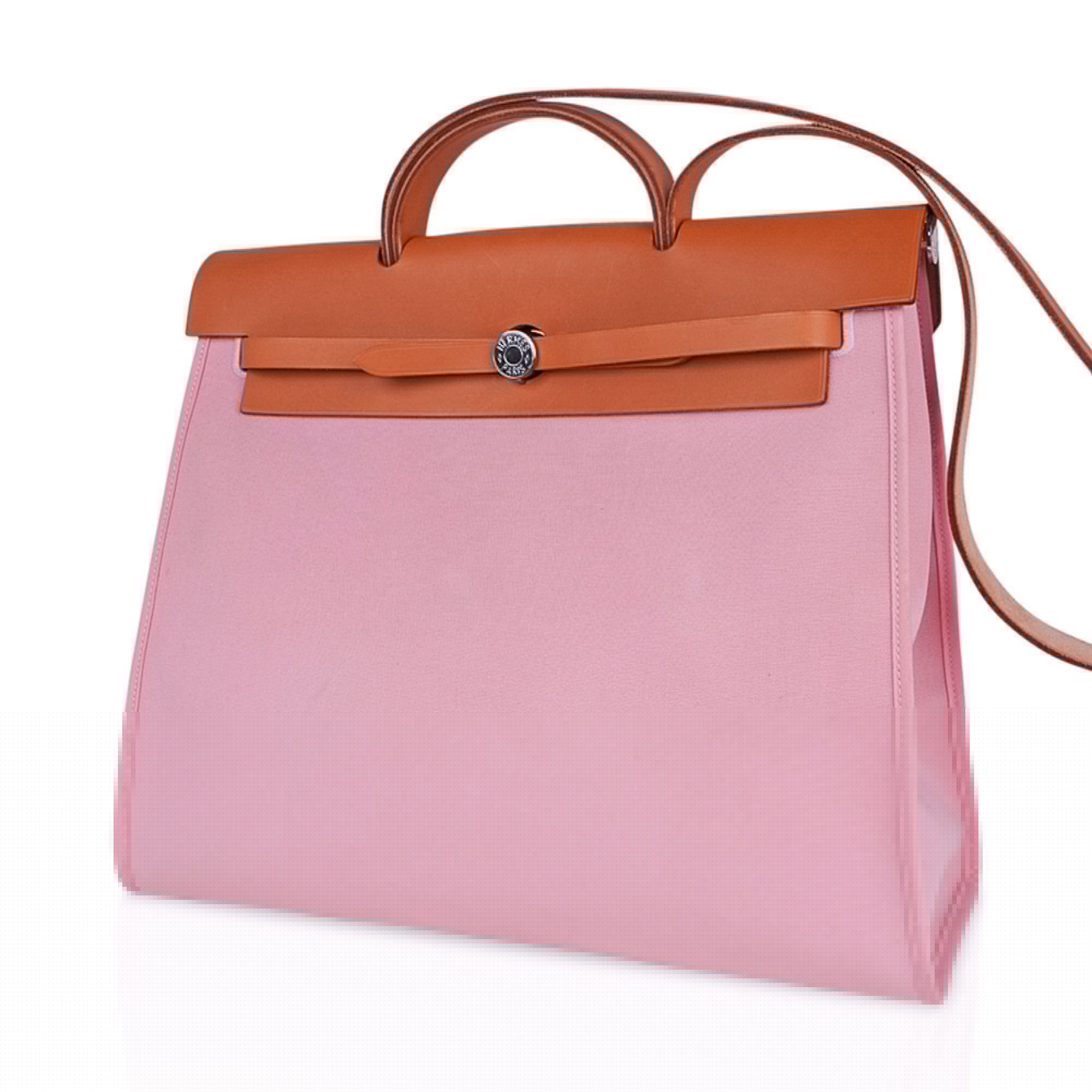 Herbag Zip 39 GM Bag Rose Sakura Canvas Vache Hunter Leather with Palladium Hardware
