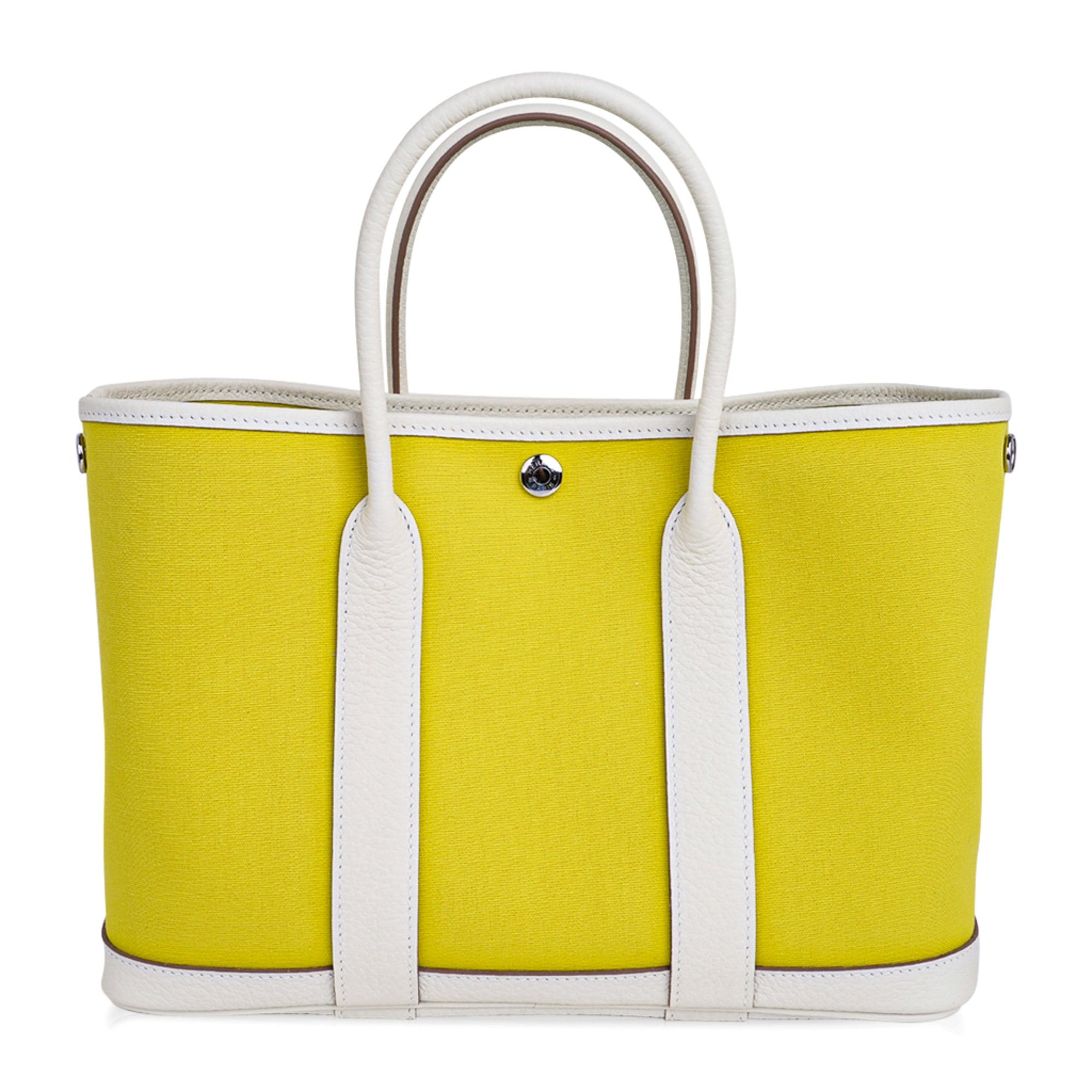 Garden Party 30 Bag Lime Toile Officier / Blanc Vache Country Leather
