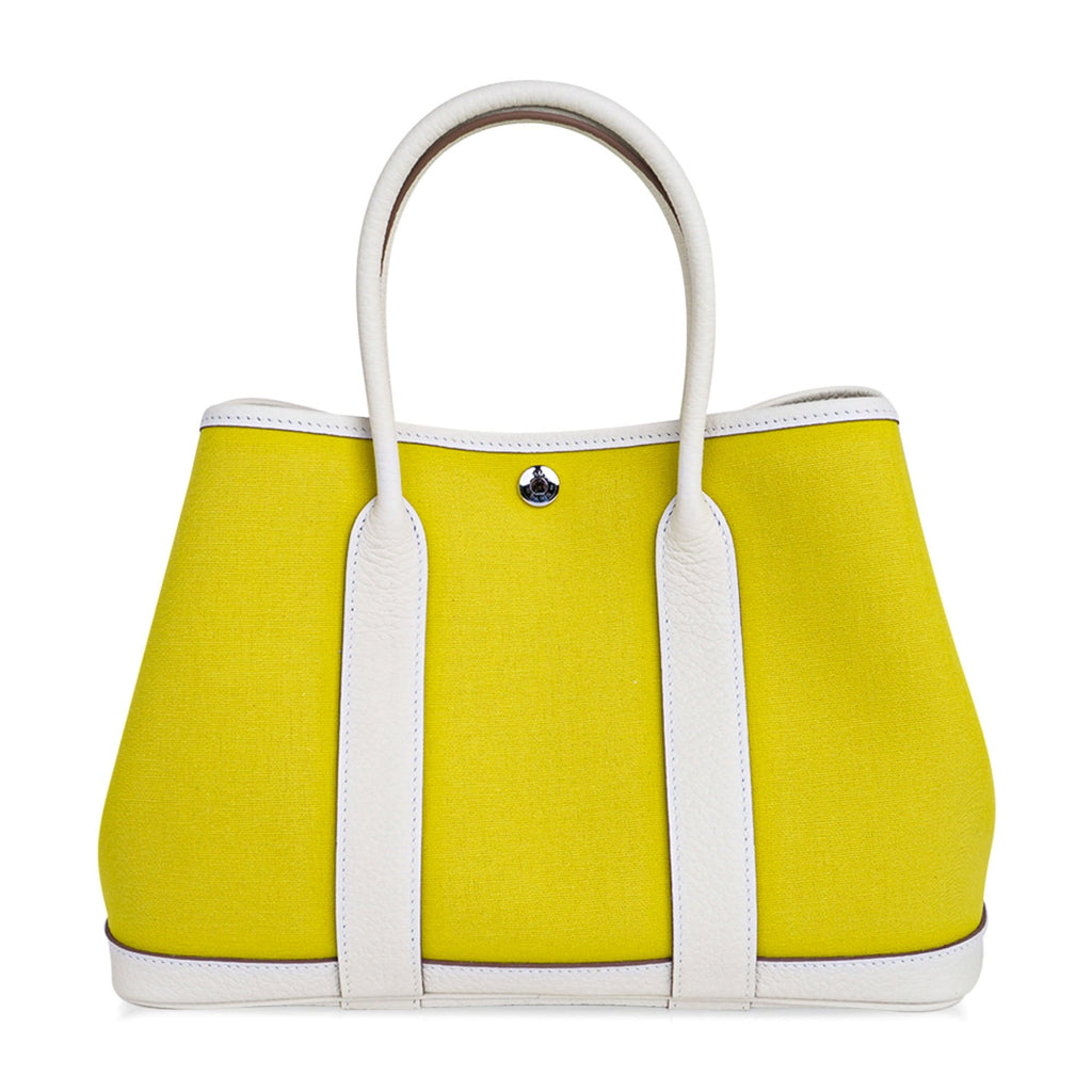 Garden Party 30 Bag Lime Toile Officier / Blanc Vache Country Leather