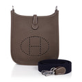 Mini Evelyne TPM Bag Etoupe Navy Strap Clemence Leather with Palladium Hardware