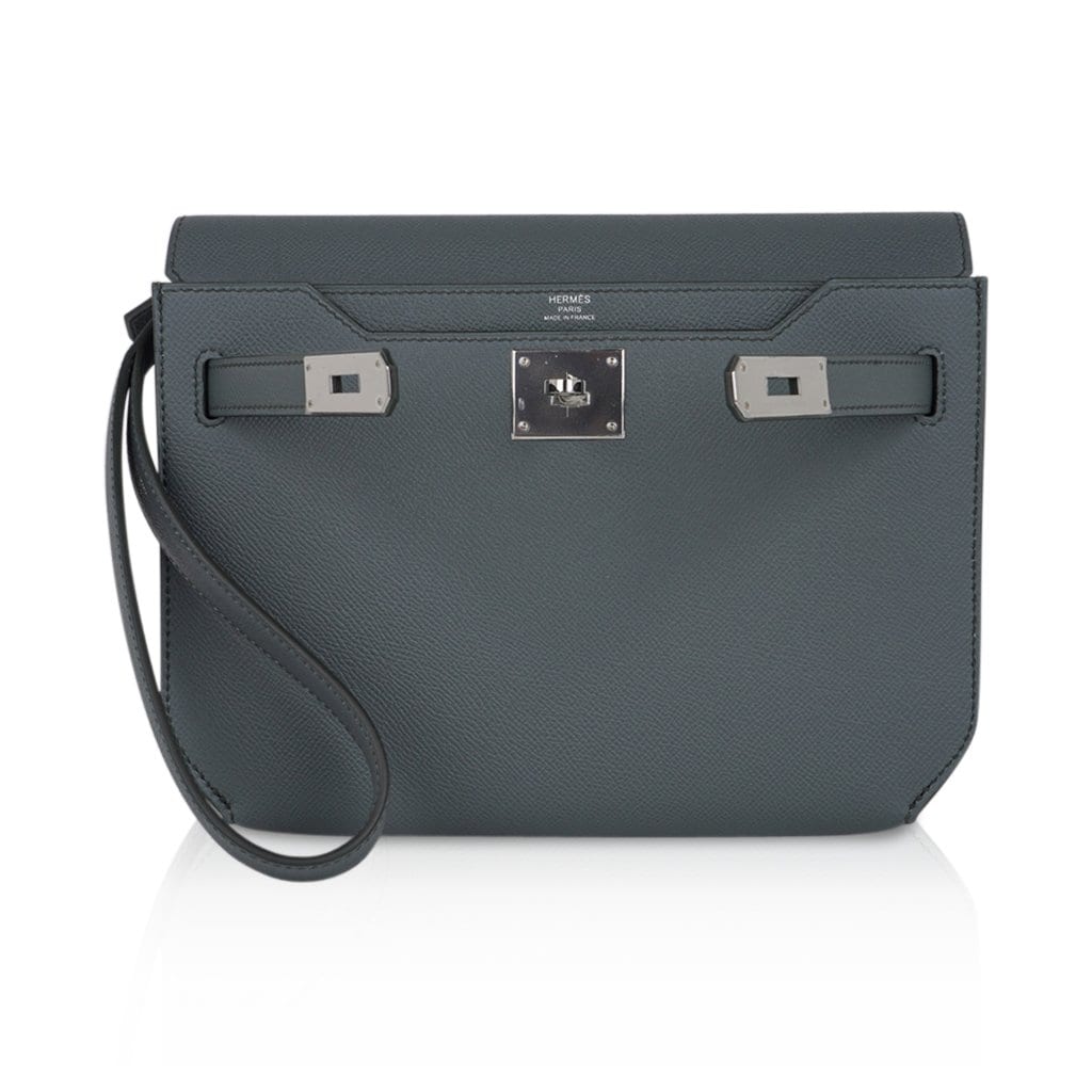 Kelly Depeches 25 Pouch Vert Amande Epsom Palladium Hardware New