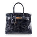 Birkin 30 Bag Blue Marine Porosus Crocodile Gold Hardware