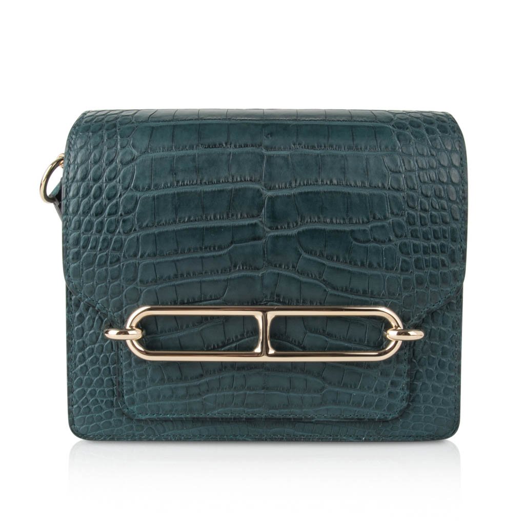 Mini Roulis Bag Vert Cypress Alligator (Convertible Shoulder to Crossbody)