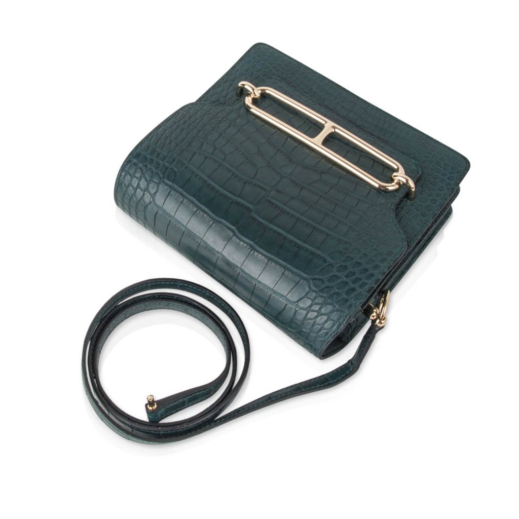 Mini Roulis Bag Vert Cypress Alligator (Convertible Shoulder to Crossbody)