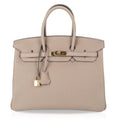 HSS Tri-Color Birkin 35 Gris Tourterelle Blue Paon & Purple Stitching Special Order Bag