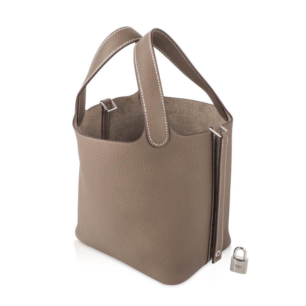 Picotin Lock 18 Bag Etoupe Clemence Tote Palladium Hardware New w/Box