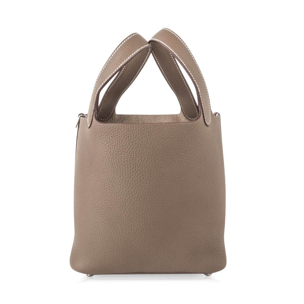 Picotin Lock 18 Bag Etoupe Clemence Tote Palladium Hardware New w/Box