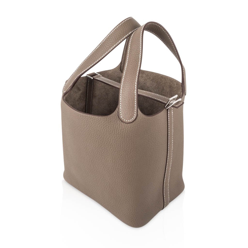 Picotin Lock 18 Bag Etoupe Clemence Tote Palladium Hardware New w/Box