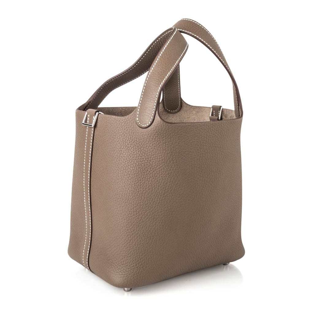 Picotin Lock 18 Bag Etoupe Clemence Tote Palladium Hardware New w/Box