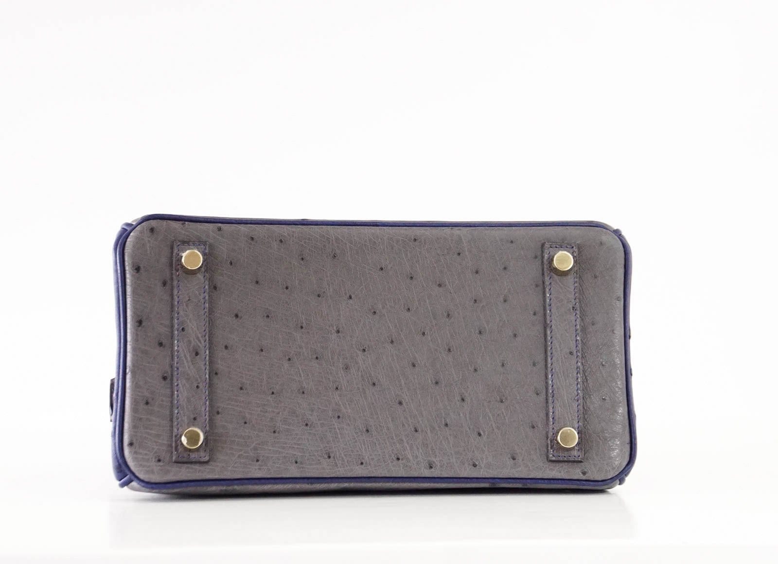 Birkin 25 Bag HSS Ostrich Gris Agate/Blue Sapphire Brushed Gold