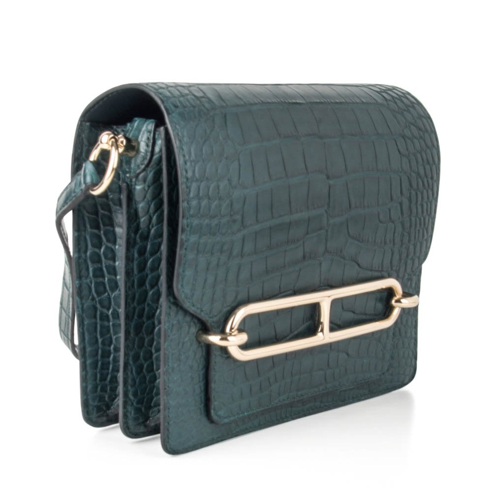 Mini Roulis Bag Vert Cypress Alligator (Convertible Shoulder to Crossbody)