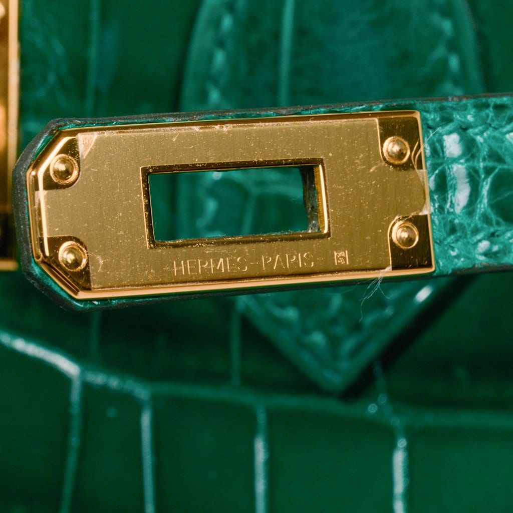 Birkin 25 Bag Emerald Crocodile Gold Hardware