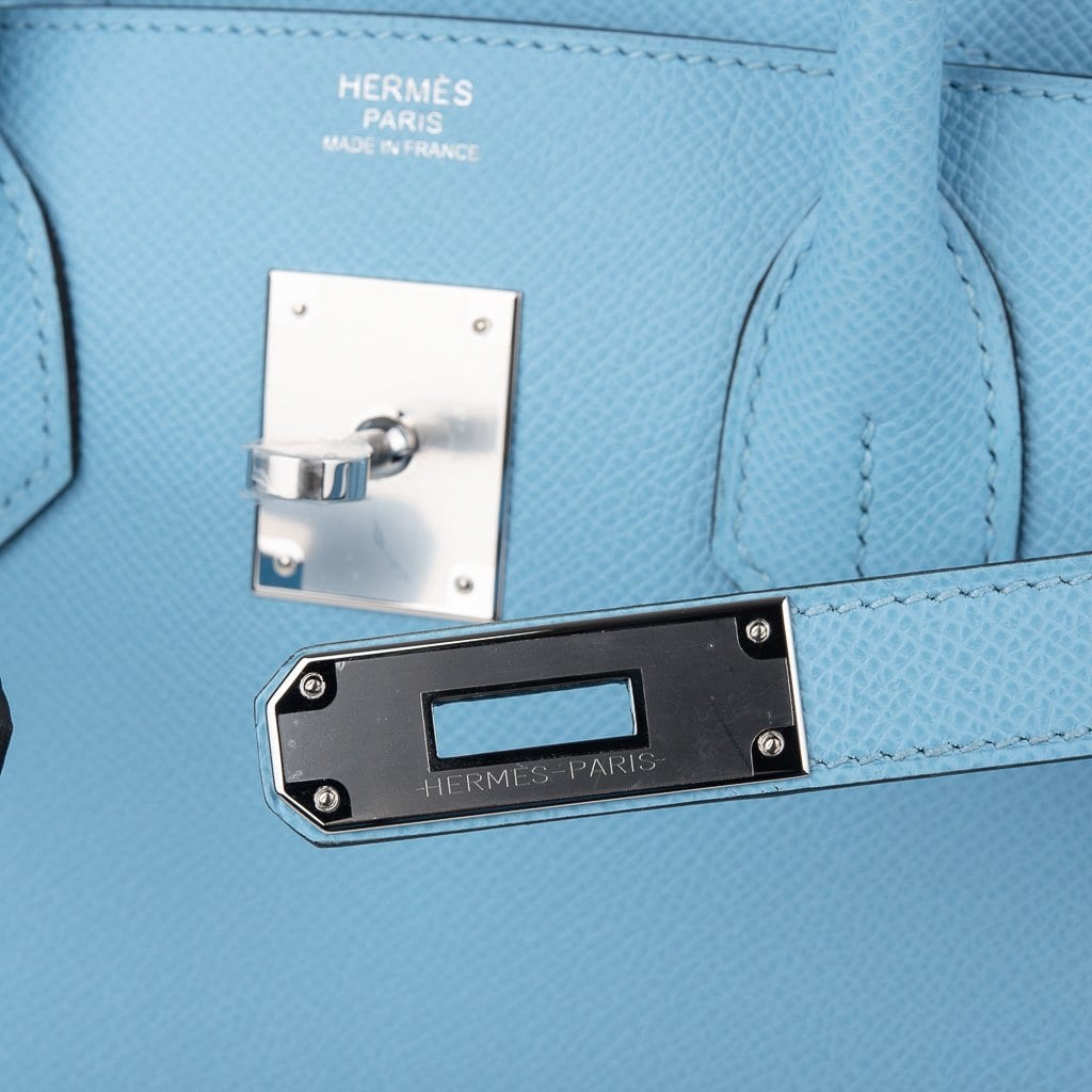 Birkin 30 Bag Blue Celeste Epsom Palladium Hardware New