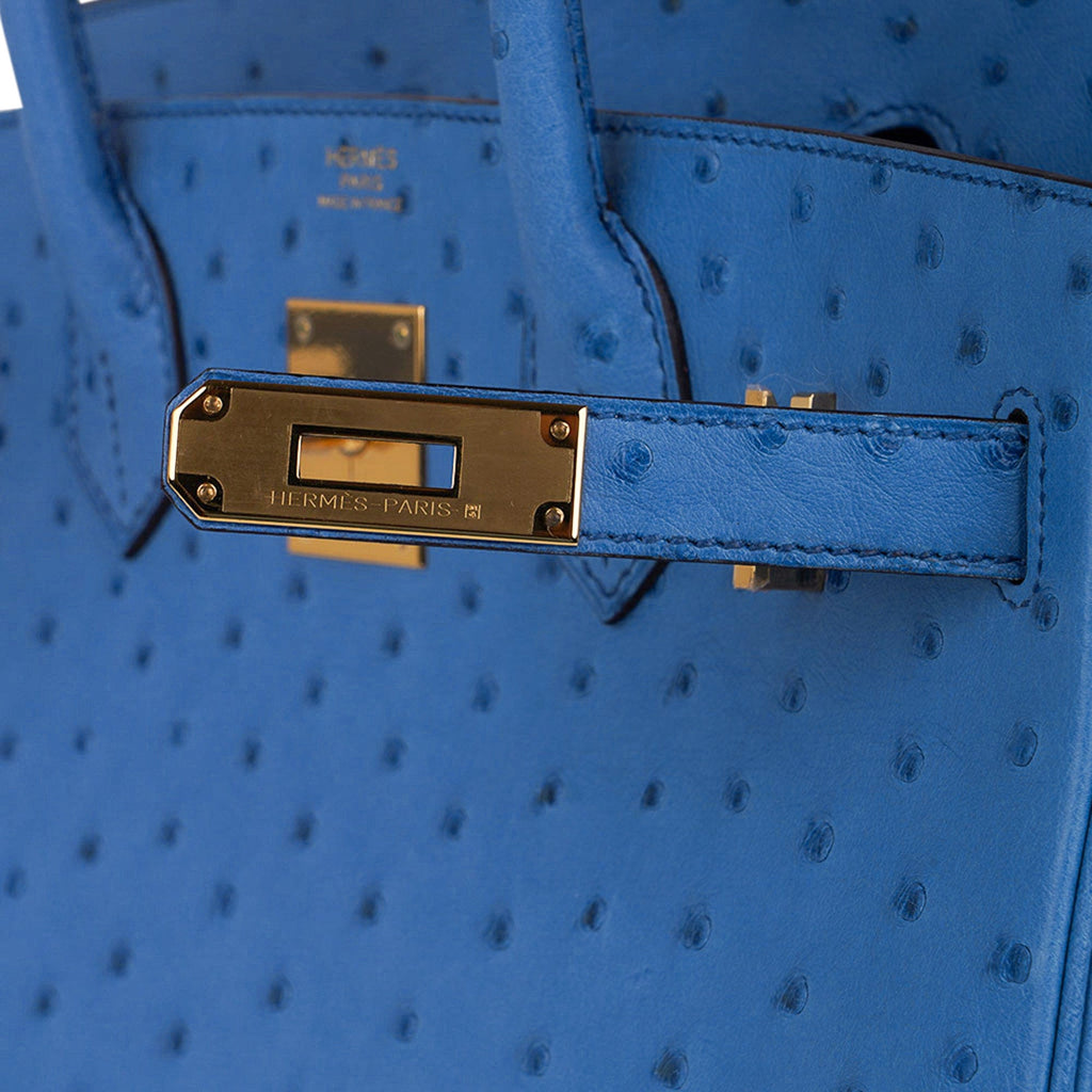 Birkin 30 Bag Bleu Mykonos Ostrich with Gold Hardware