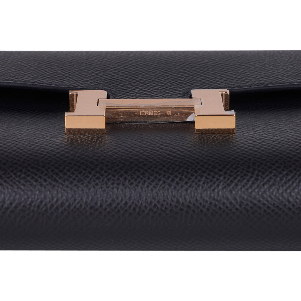 Constance Long To Go Wallet Black Rose Gold Hardware Epsom New w/ Box