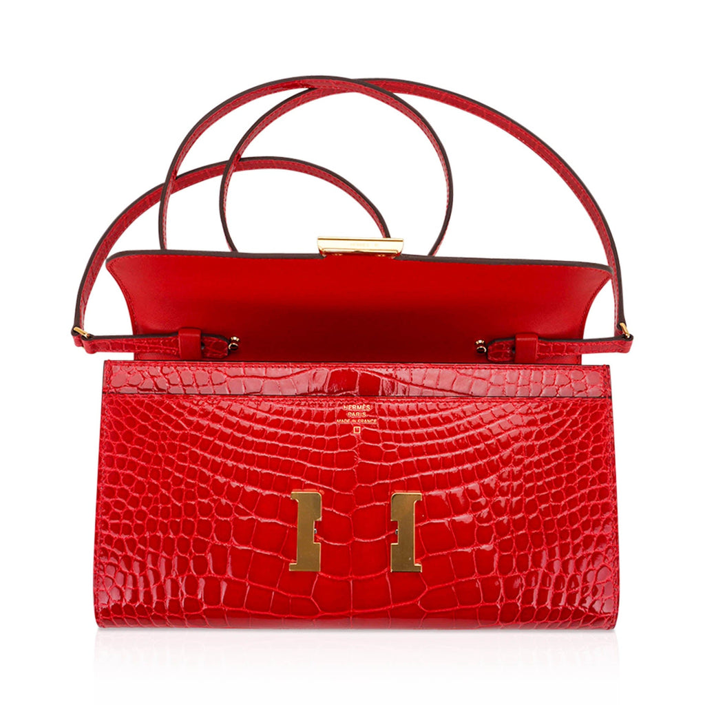 Constance Long To Go Wallet Lipstick Red Braise Alligator with Gold Hardware