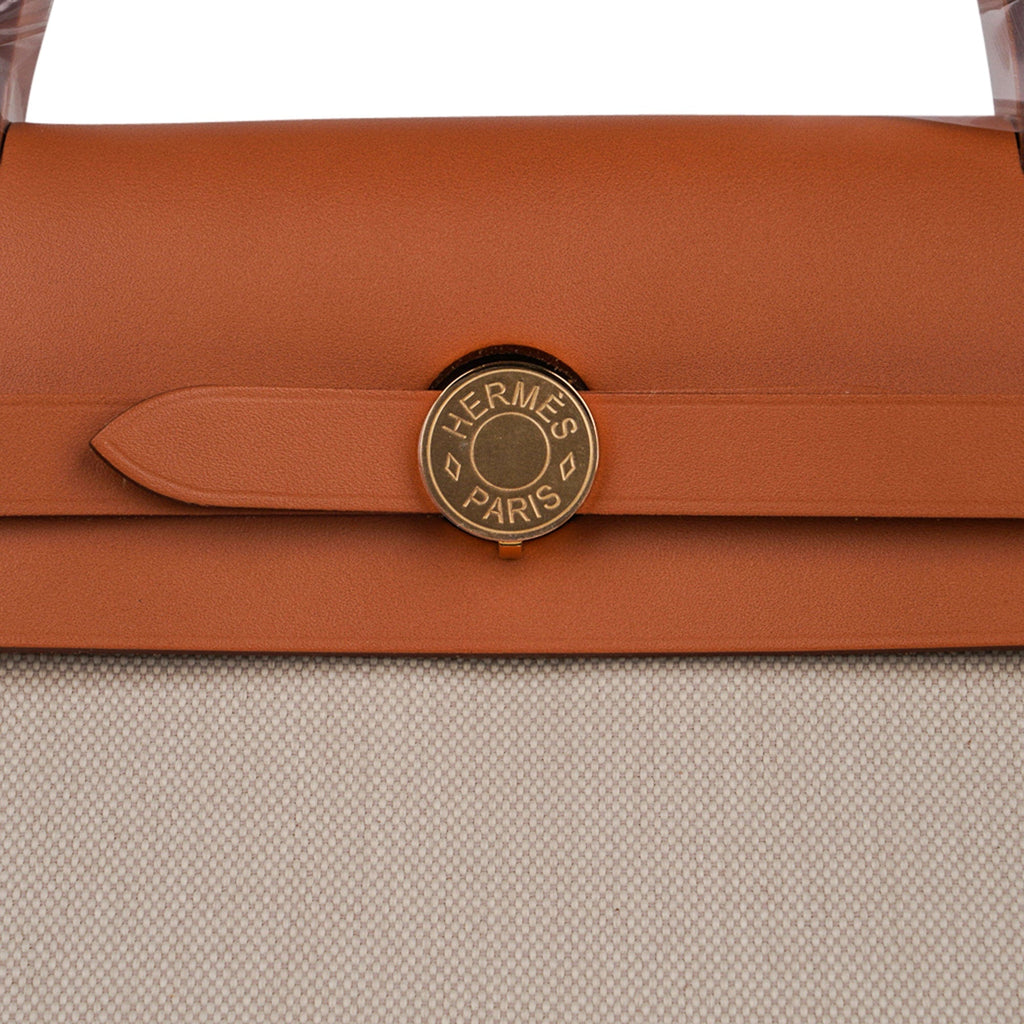 Herbag Zip Retourne 31 Bag Beton Toile Militaire / Natural Sable Leather Gold Hardware
