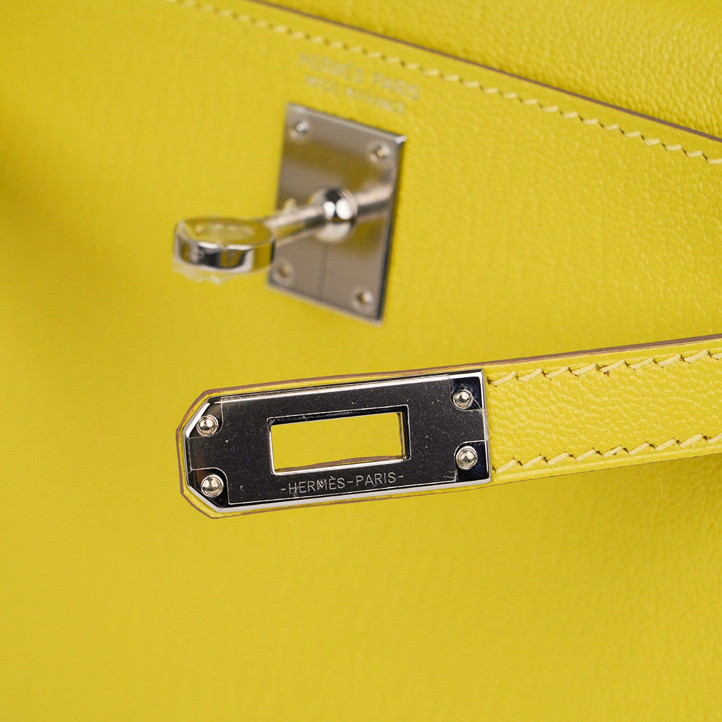 Kelly 20 Mini Sellier Bag Lime Chevre Leather Palladium New w/Box