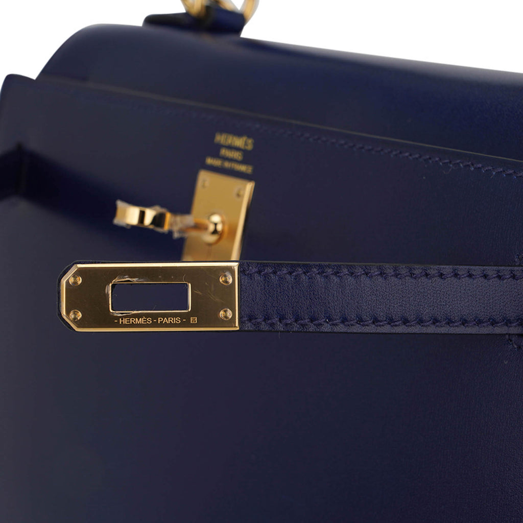 Kelly Sellier 25 Bag Blue Sapphire Box Leather with Gold Hardware