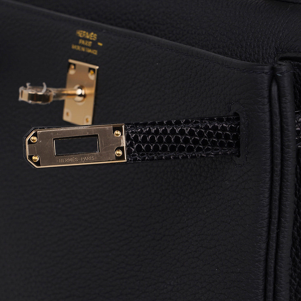 Kelly Touch 25 Retourne Bag Black Lizard / Togo Permabrass Hardware