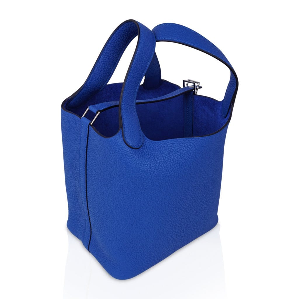 Picotin Lock 18 Bag Blue Zellige Tote Clemence Palladium Hardware