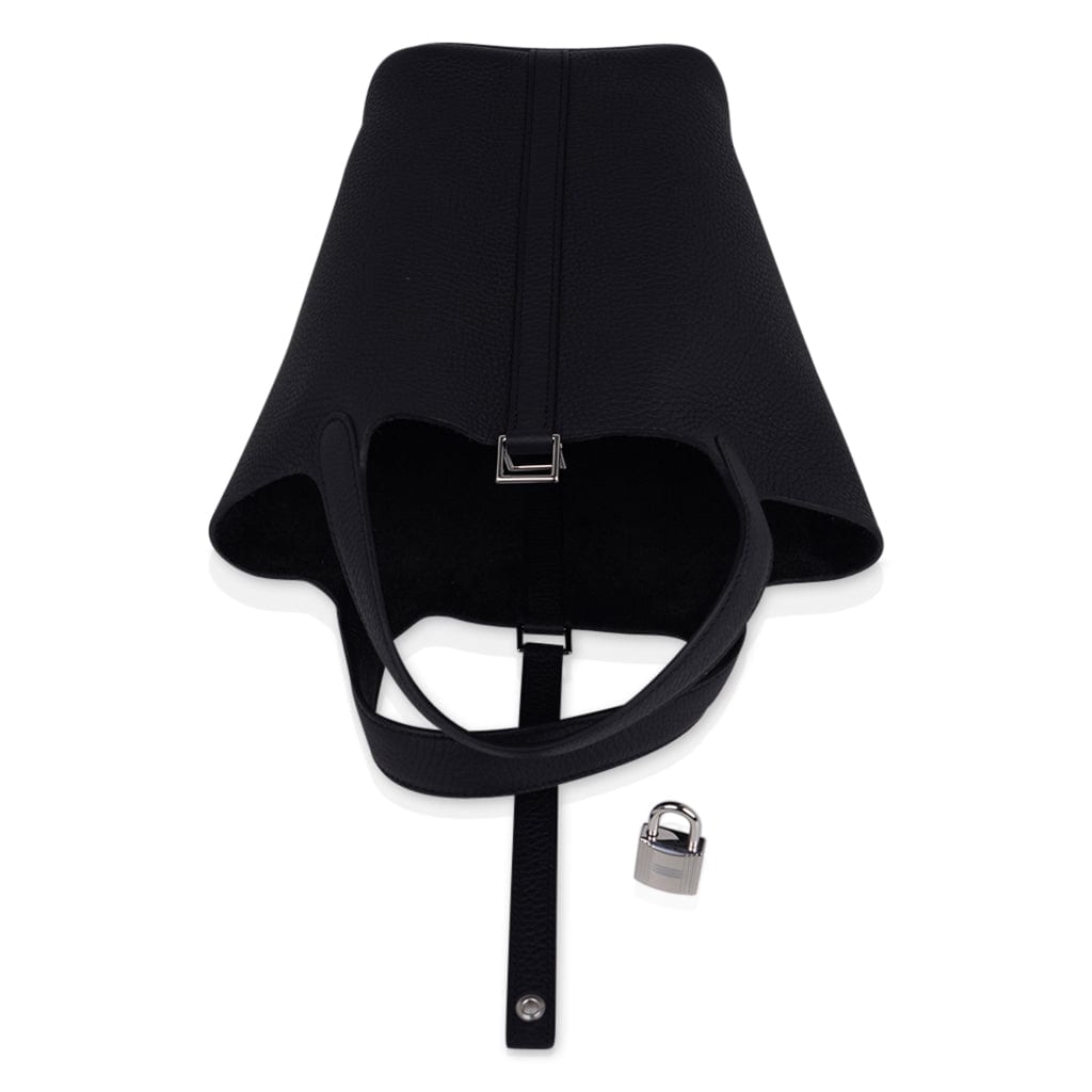 Picotin Lock 18 Bag Black Clemence Tote Palladium New