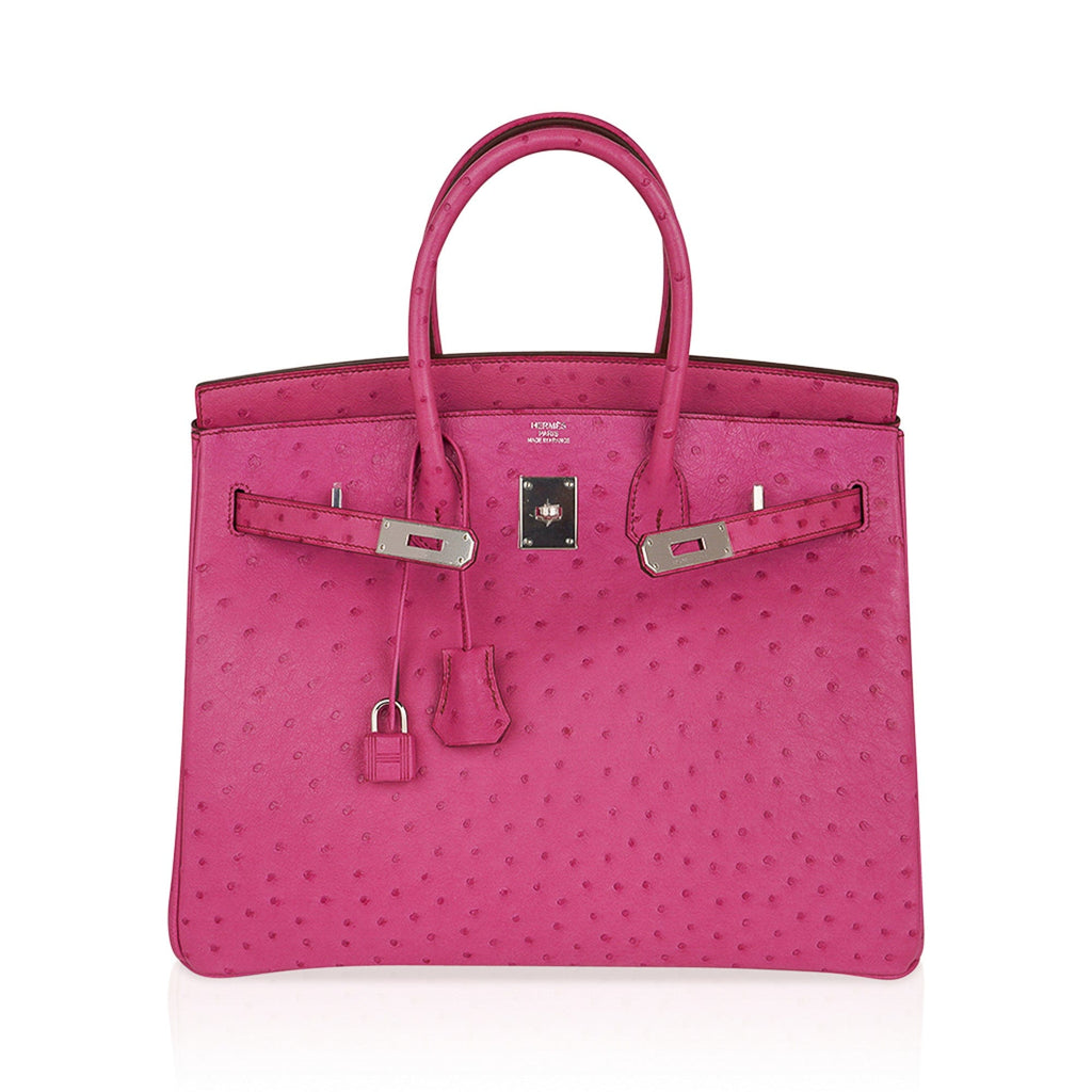 Birkin 35 Bag Fuchsia Ostrich Palladium Hardware