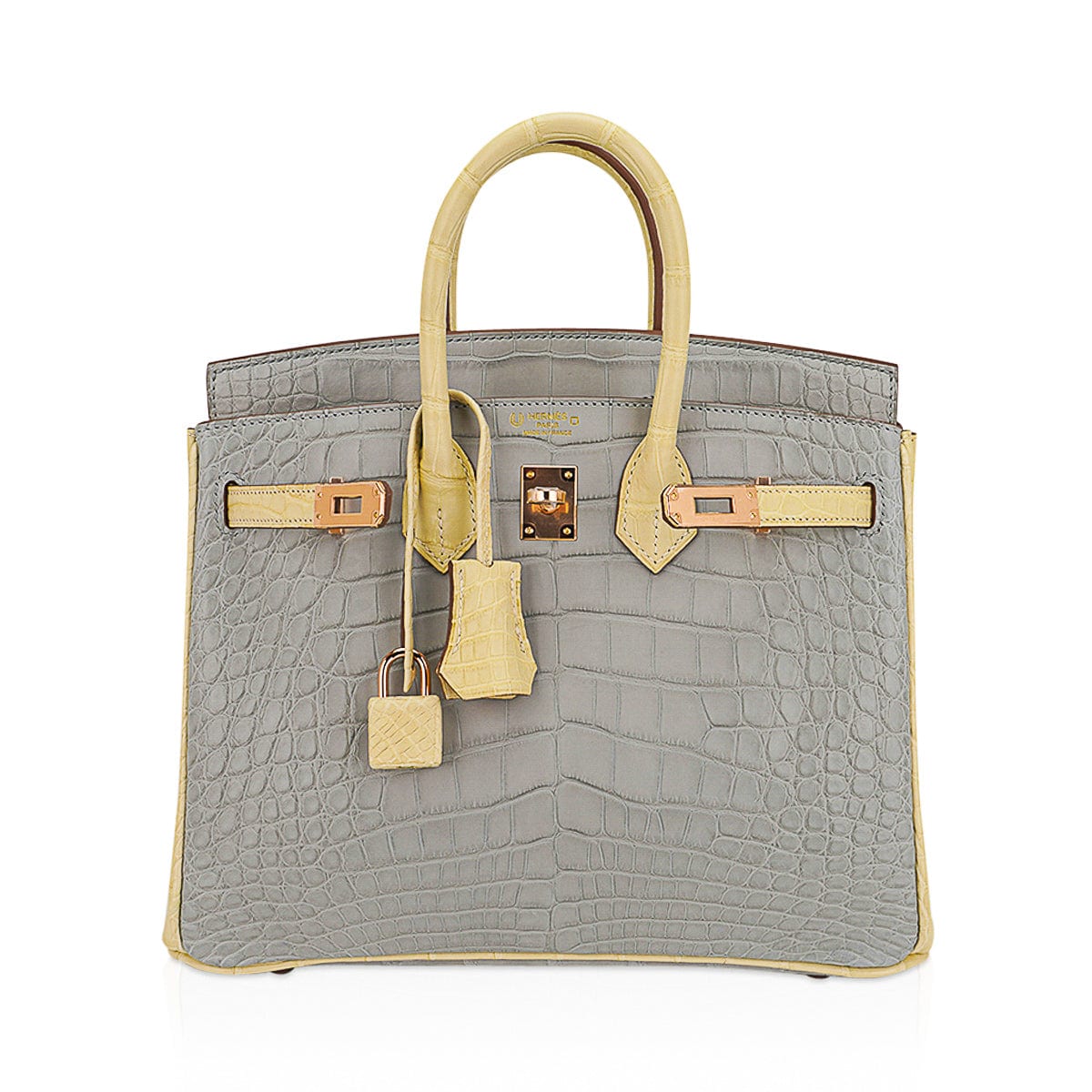 Special Order HSS Birkin 25 Bag Gris Perle & Vanille Matte Alligator with Rose Gold Hardware